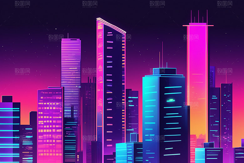 霓虹城市时尚未来插画
