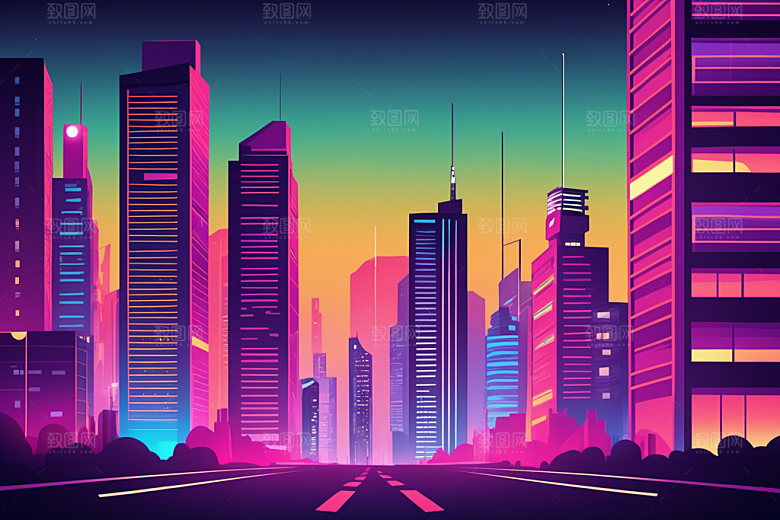 霓虹城市未来时尚插画