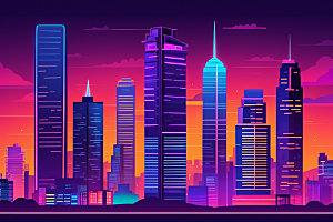 霓虹城市元素都市插画
