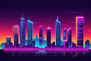 霓虹城市彩色元素插画