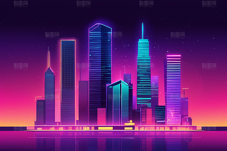 霓虹城市未来赛博朋克插画