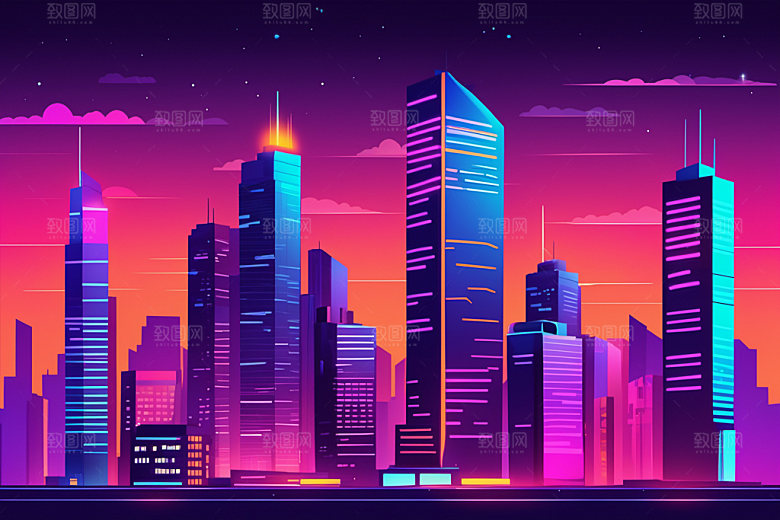 霓虹城市未来时尚插画