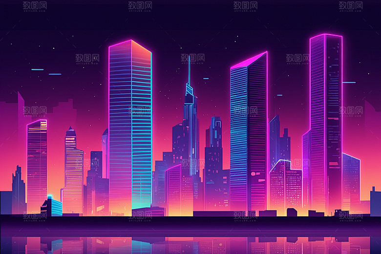 霓虹城市科技感彩色插画