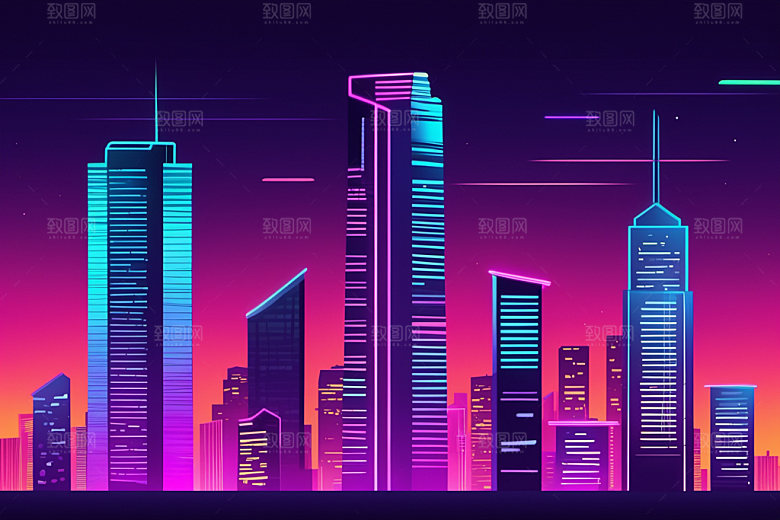 霓虹城市时尚元素插画