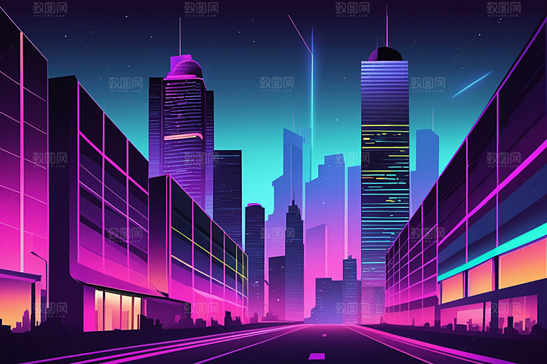 霓虹城市时尚元素插画