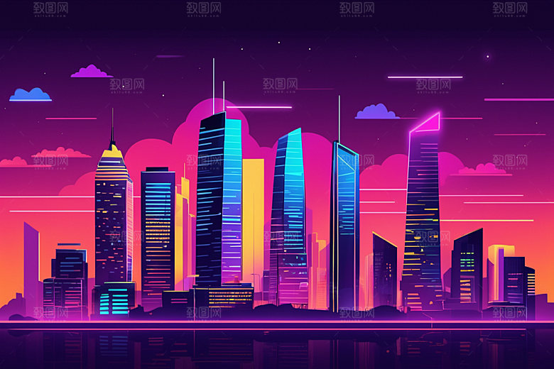 霓虹城市都市未来插画