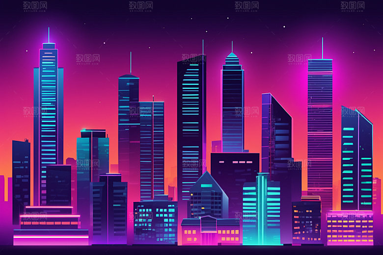 霓虹城市时尚都市插画