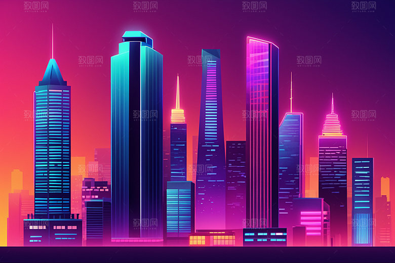 霓虹城市都市未来插画