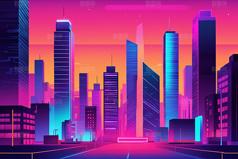 霓虹城市科技感元素插画