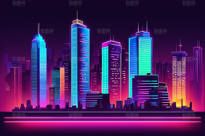 霓虹城市赛博朋克时尚插画