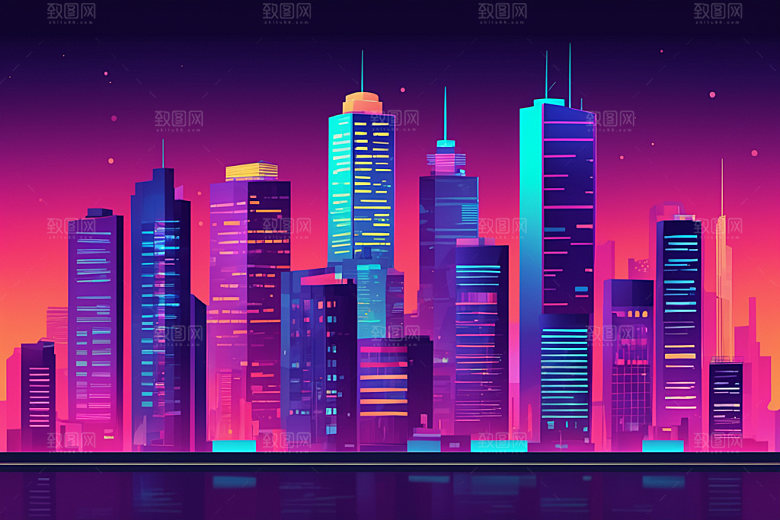霓虹城市元素未来插画