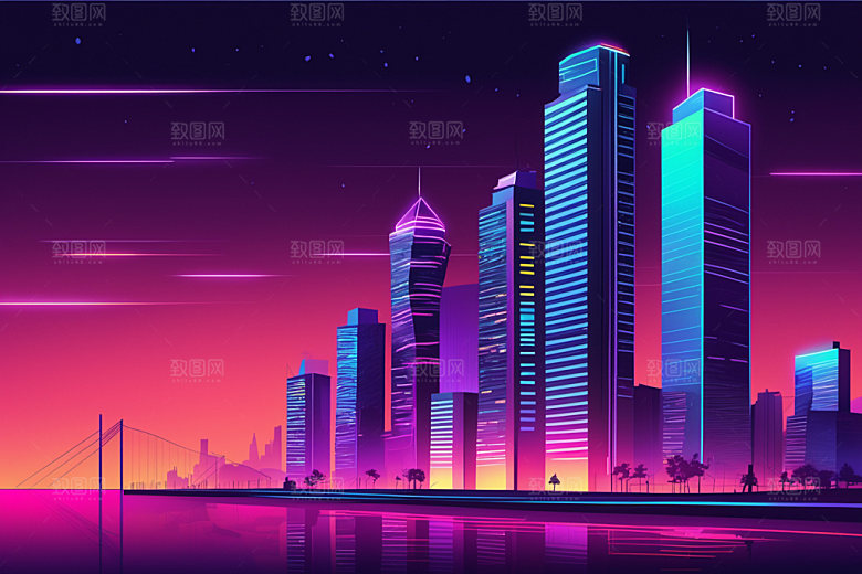 霓虹城市赛博朋克时尚插画