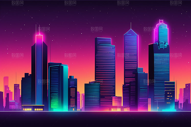 霓虹城市未来彩色插画