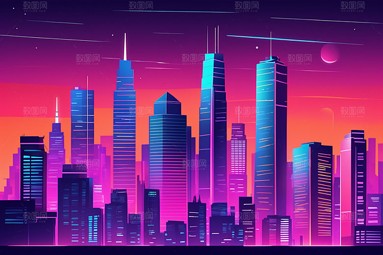 霓虹城市科技感时尚插画
