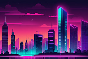 霓虹城市都市元素插画
