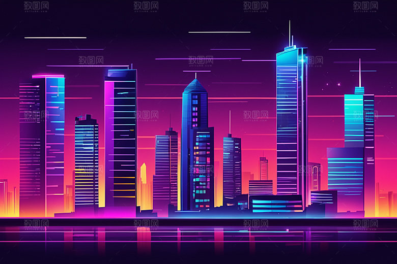 霓虹城市时尚未来插画