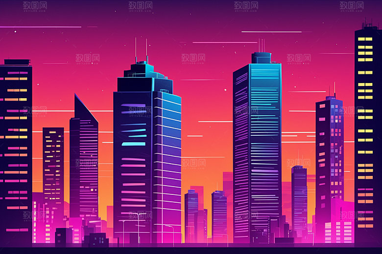 霓虹城市地标未来插画