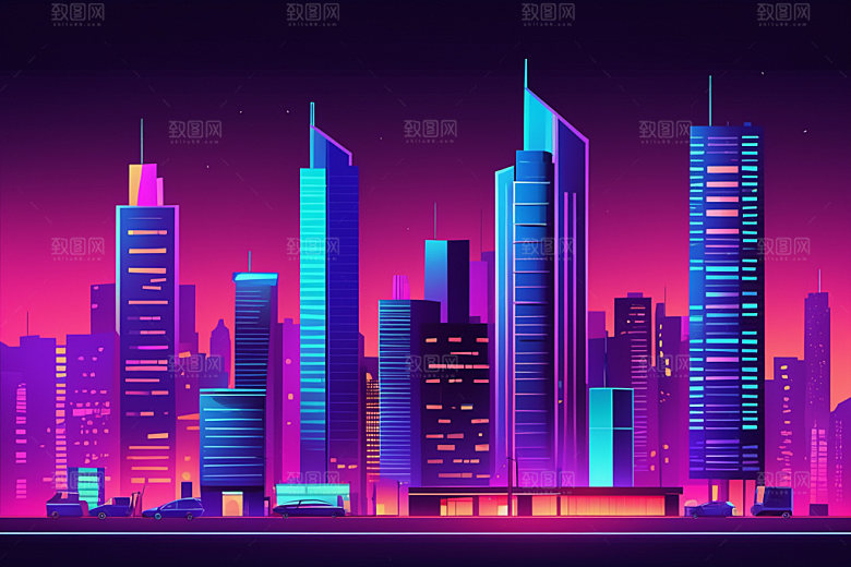 霓虹城市时尚元素插画