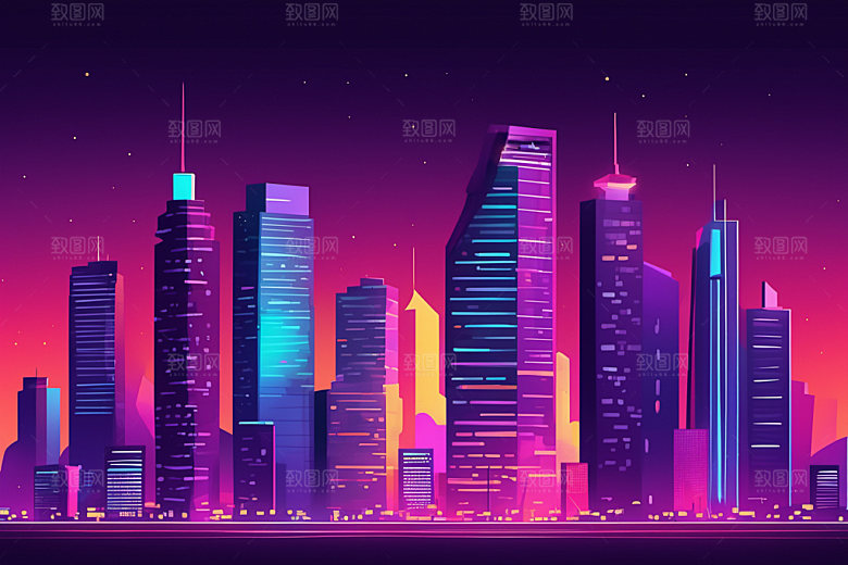 霓虹城市时尚彩色插画