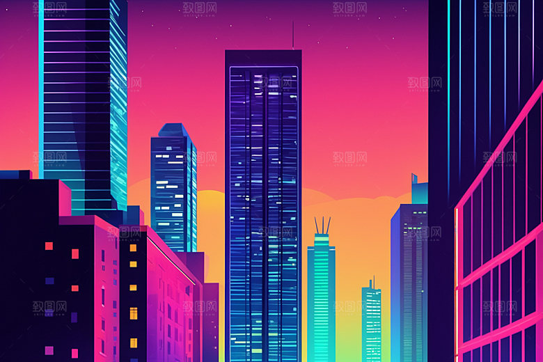 霓虹城市未来都市插画