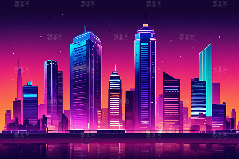 霓虹城市时尚地标插画