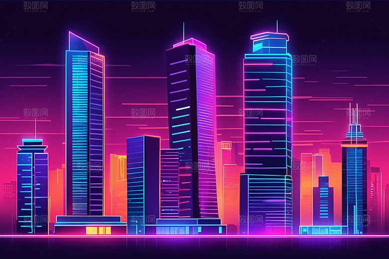 霓虹城市元素科技感插画