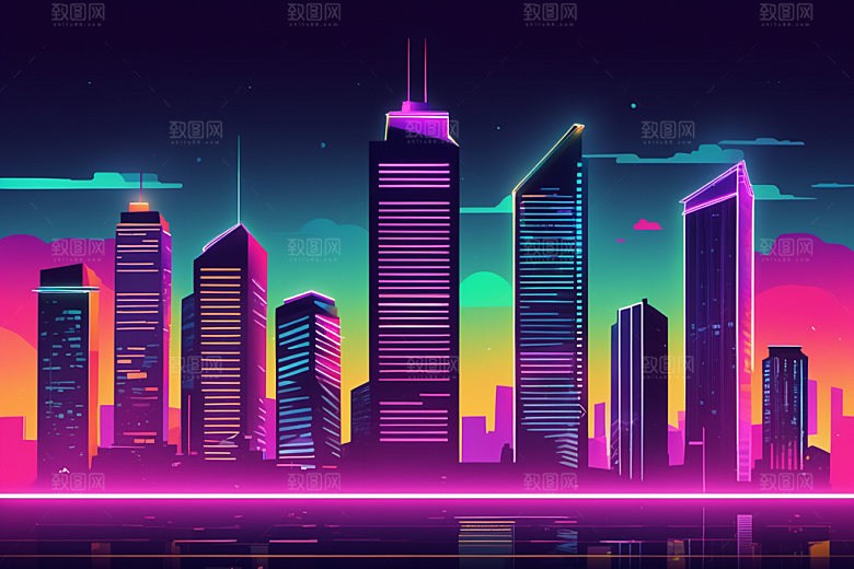 霓虹城市未来彩色插画