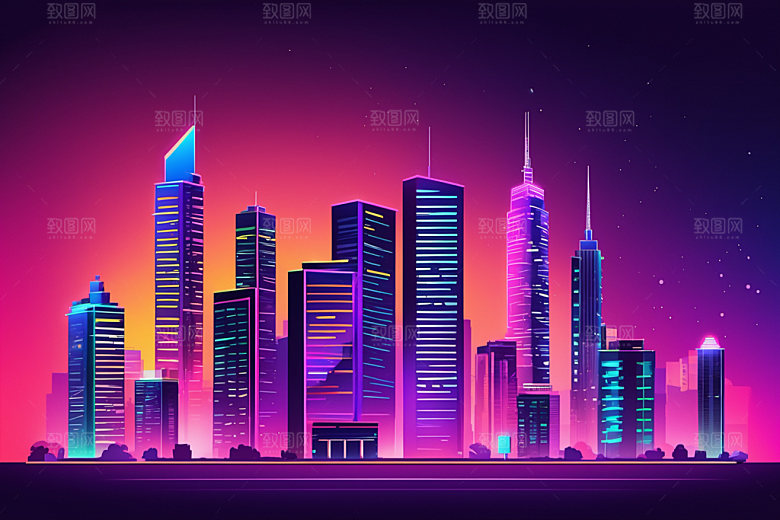 霓虹城市赛博朋克时尚插画