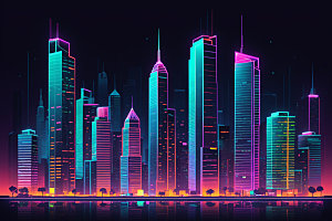霓虹城市科技感都市插画
