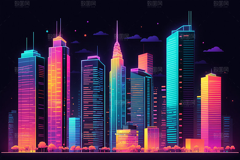 霓虹城市都市未来插画