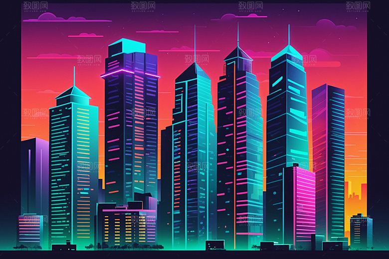 霓虹城市时尚元素插画