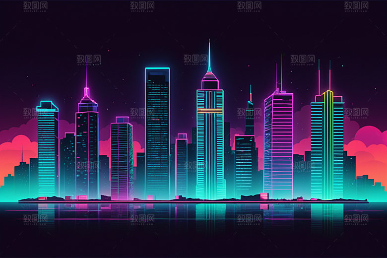 霓虹城市未来彩色插画