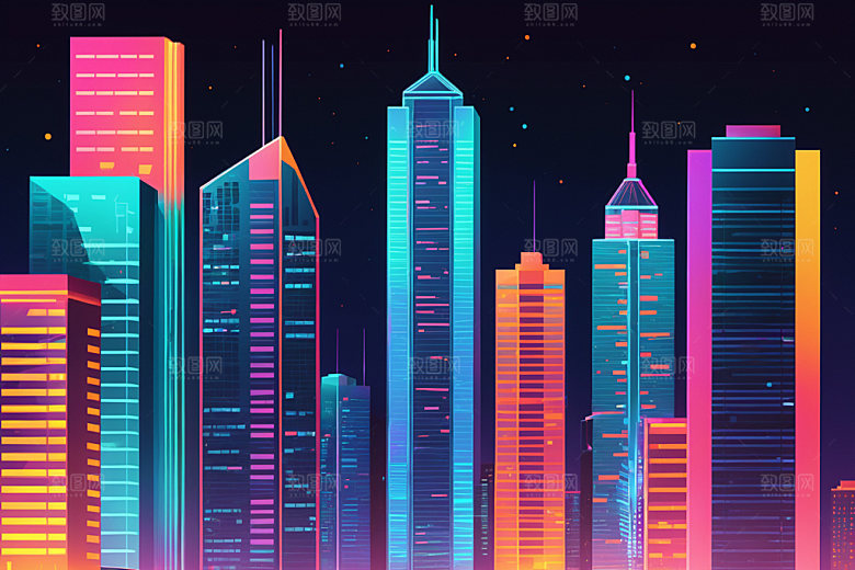 霓虹城市科技感未来插画