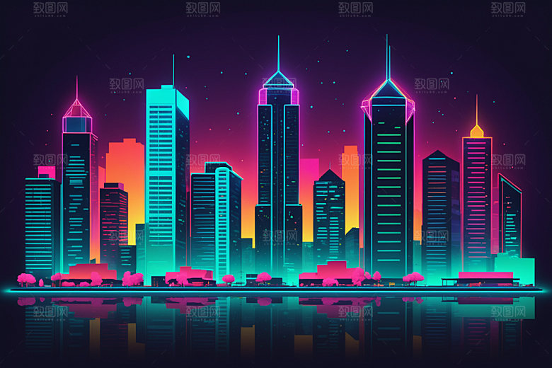霓虹城市未来赛博朋克插画