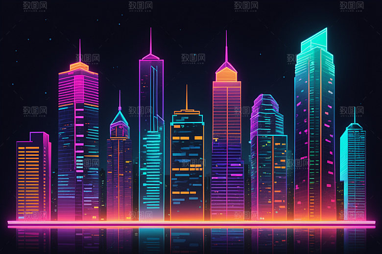 霓虹城市赛博朋克彩色插画