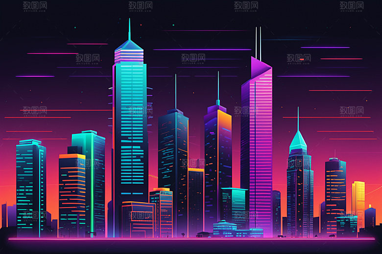 霓虹城市科技感时尚插画