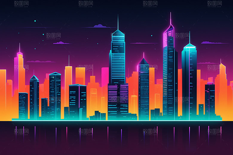 霓虹城市时尚元素插画