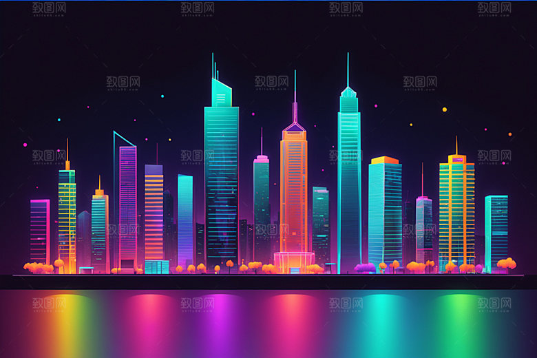 霓虹城市未来元素插画