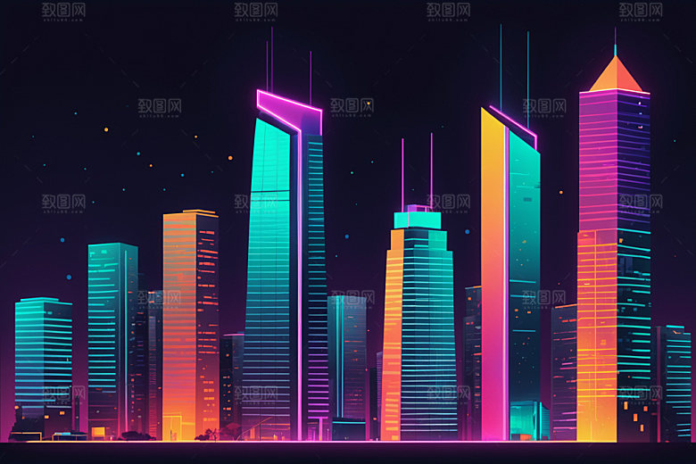 霓虹城市赛博朋克未来插画