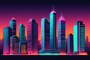 霓虹城市地标都市插画