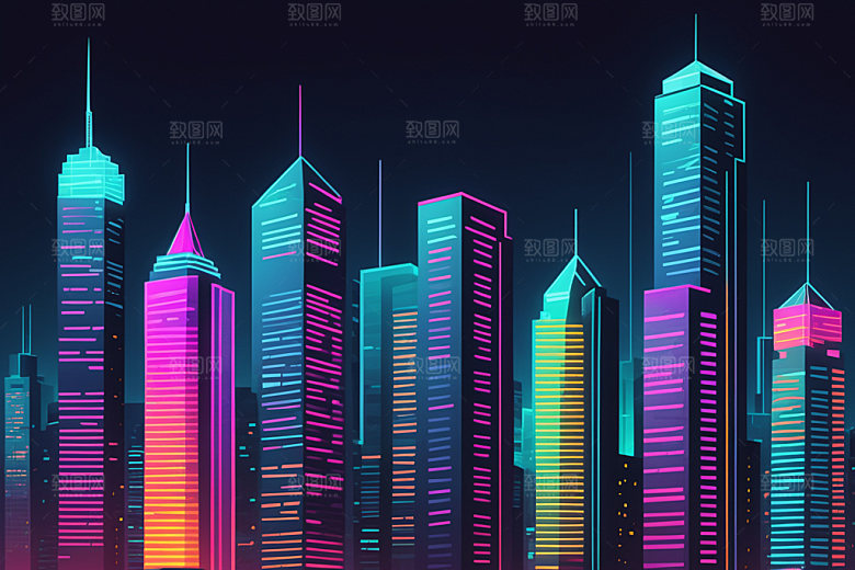霓虹城市元素未来插画