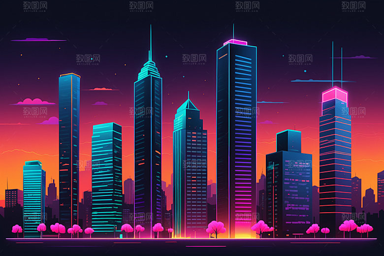 霓虹城市时尚科技感插画