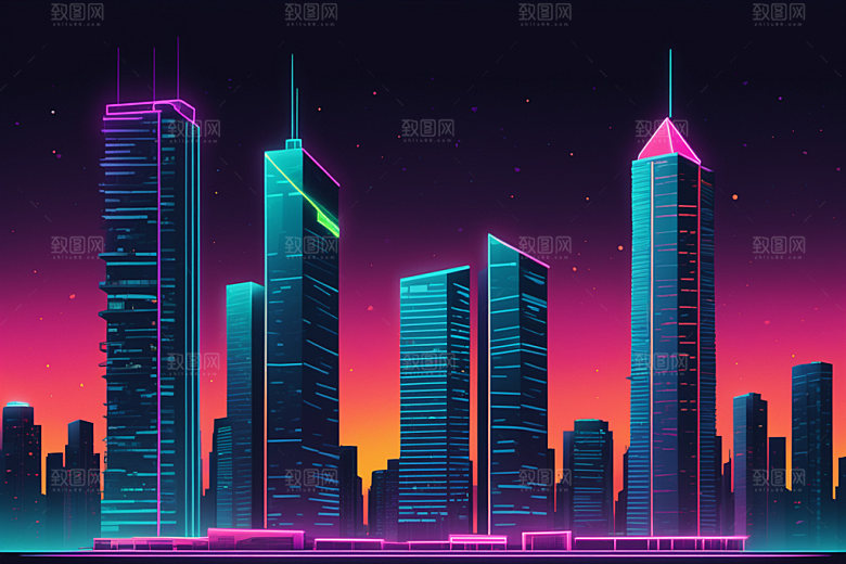 霓虹城市赛博朋克时尚插画