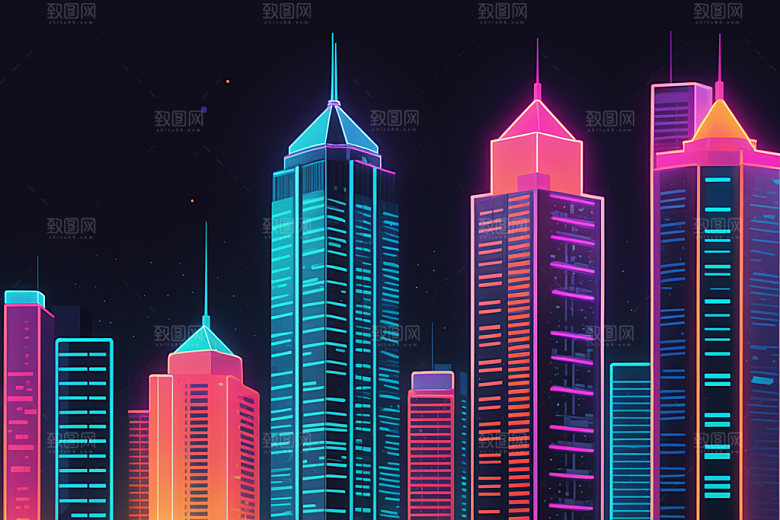 霓虹城市科技感彩色插画