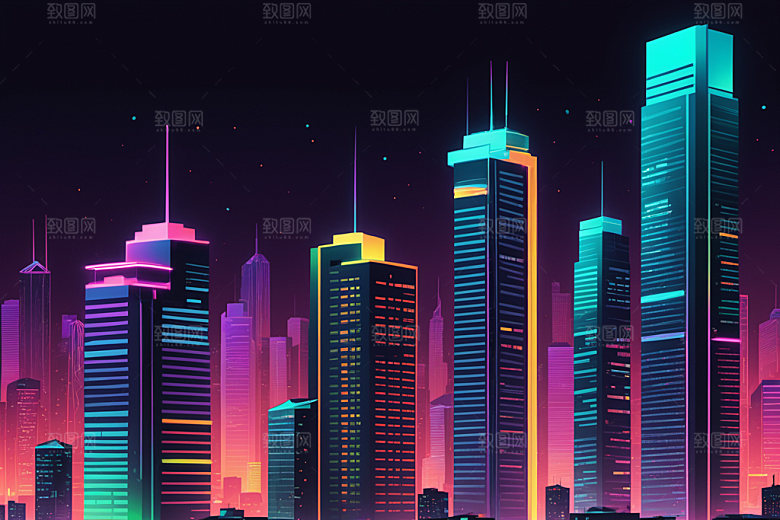霓虹城市科技感时尚插画