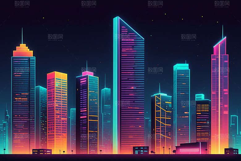 霓虹城市未来彩色插画