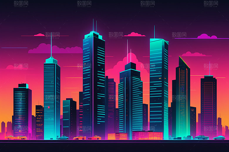霓虹城市时尚未来插画
