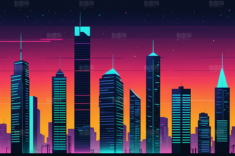 霓虹城市时尚都市插画