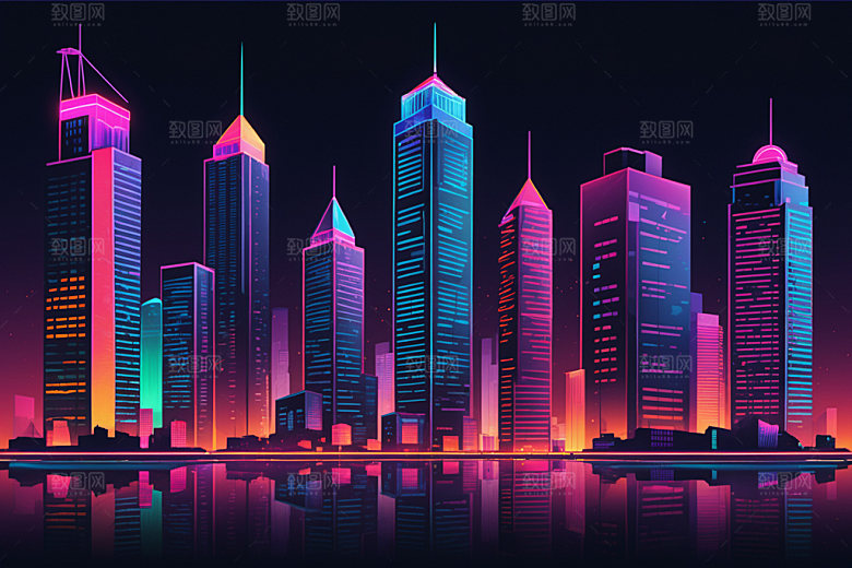 霓虹城市彩色时尚插画