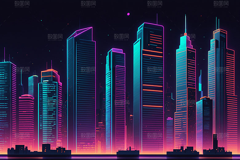 霓虹城市赛博朋克时尚插画